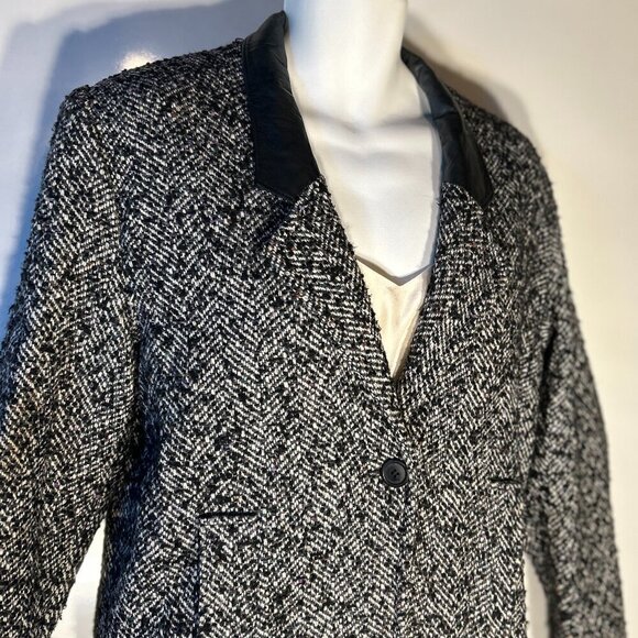 Vintage - NYG SZ 7 Black Boucle Tweed Wool Coat Preppy Classic Capsule Wardrobe - Picture 2 of 7